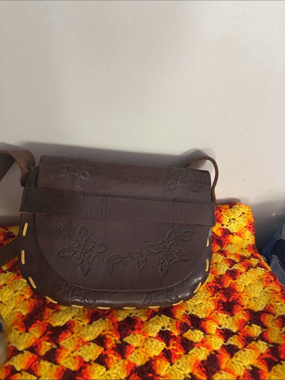 Vintage Tooled Leather Handmade Saddle Shoulder Bag Boho-Haruko - Picture 7 of 17